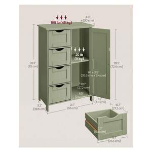 Bathroom Storage Cabinet with 4 Drawers - Green by VASAGLE