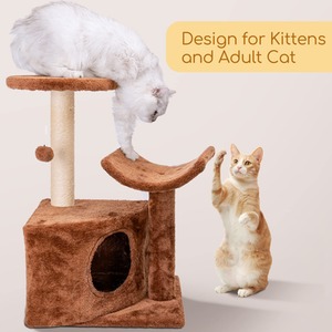 Cat Tree Tower Brown Kitten Scratching Post with Bed - Cat Tree Brown by Nobleza
