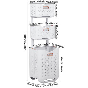 Multi Tier Foldable Laundry Baskets with Wheels - White / 115cm by lifeideas
