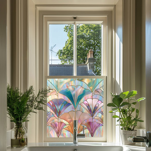 Leffe Art Deco Stained Glass Privacy Window Film - Pink / 35cm by Creative Printing