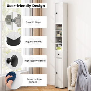 Slim Bathroom Tall Cabinet - White by Costway