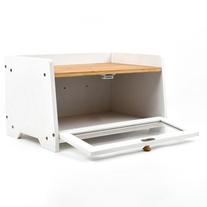 Two Tone Bamboo Bread Bin with Shelf - White by Maison Des Cadeaux