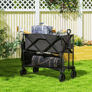 Outsunny Double Decker Folding Trolley Cart with 200KG Capacity - Black by Outsunny
