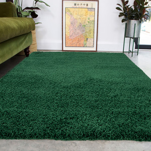 Super Soft Dark Forest Green Shaggy Living Area Rug by The Rug House
