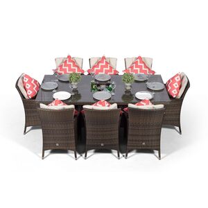 Savannah Square Rattan Patio Dining Set with Ice Bucket Drinks Cooler - Brown / 8 by Giardino