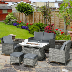 Outsunny 6 Seater Rattan Garden Furniture Set - Grey by Outsunny