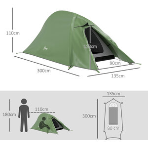 Outsunny Double Layer 1-2 Man Camping Tent, 2000mm Waterproof - Green by Outsunny