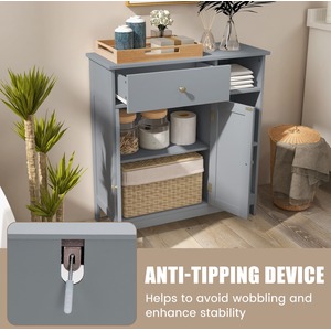 Bathroom Floor Cabinet Kitchen Cupboard - Grey by Costway