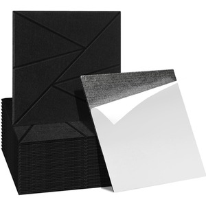 Set Of 12 Square Self Adhesive Acoustic Wall Panels Tiles - Black by Gr8 Home