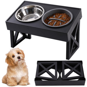 Height Adjustable Dual-Bowl Pet Feeder - Black by Livingandhome
