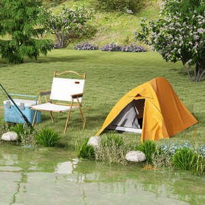 Outsunny Double Layer 1-2 Man Camping Tent, 2000mm Waterproof - Orange by Outsunny
