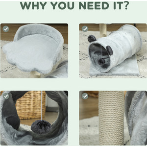 PawHut Cat Tree with Scratching Post Cat Bed Cat Tunnel Toy Ball - Grey by PawHut