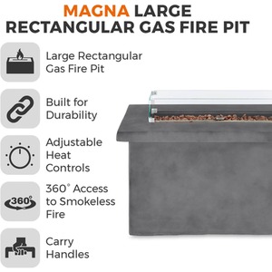 Magna Rectangular Gas Fire Pit Low - Grey by Tower
