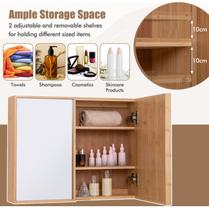 Bamboo Double Door Medicine Cabinet - Natural by Costway