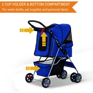 PawHut Pet Stroller Cats Foldable Travel Carriage with Wheels Zipper - Blue by PawHut