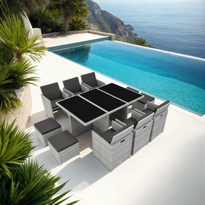 New York Rattan Garden Furniture Set with Protective Cover - LIght Grey by tectake