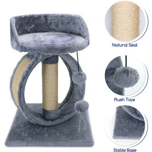 Cat Tree Tower Grey Kitten Scratching Post with Bed - Cat Tree Grey by Nobleza