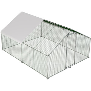 Metal Walk-In Chicken Coop Run with PE Tarpaulin - Silver / 3m / 3.93m by Livingandhome