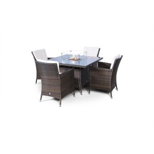 Savannah Fire Pit Square Rattan Patio Dining Set - Brown / 4 by Giardino