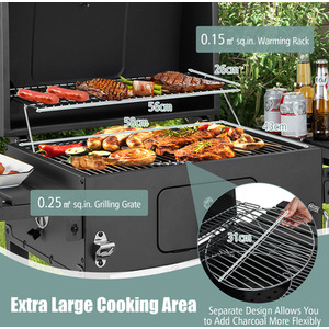 Camping Charcoal Grill BBQ Smoker Combo - Black by Costway