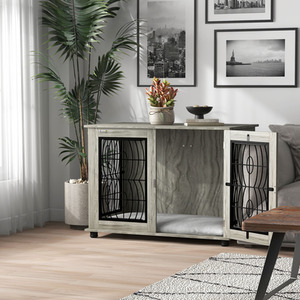 PawHut Dog Crate Furniture End Table Indoor for Medium and Large Dogs - Grey / 60cm by PawHut