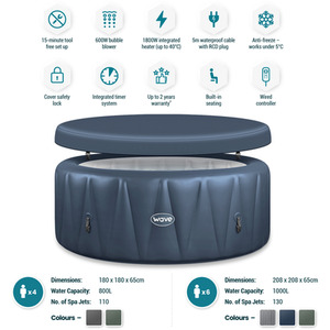 Wave Atlantic 6-Person Inflatable Hot Tub with Integrated Heater - Navy / EnergySave Bundle by Wave