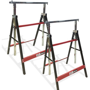 Lumberjack Pair Folding Work Horse Trestles Adjustable Height Stand 150kg - Red by Lumberjack