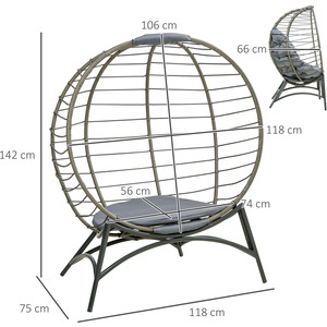 Outsunny Folding Rattan Egg Chair Freestanding Basket Chair with Cushion - Grey by Outsunny