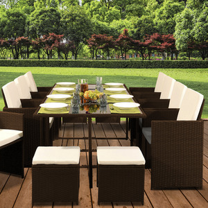 13 Piece Cube Rattan Garden Furniture Set - Golden Brown by Comfy Living