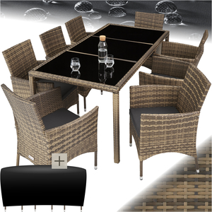 Rattan Garden Furniture Set 81 With Protective Cover - Nature/Dark Grey by tectake