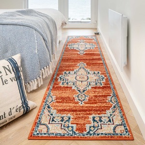 Orange Terra Navy Traditional Medallion Low Pile Soft Living Area Rug by The Rug House