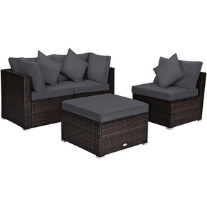 4Pcs Patio Conversation Set - Brown by Costway