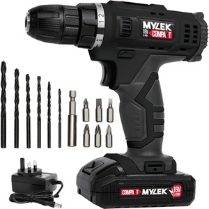 Mylek 18V Cordless Drill With 1500mAh Lithium Ion Battery Pack - Black by Mylek
