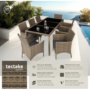 Rattan Garden Furniture Set 81 With Protective Cover - Nature/Dark Grey by tectake