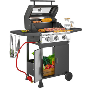 Outsunny 3 Burner Gas BBQ Trolley with See-through Lid - Black by Outsunny