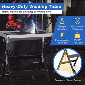 Folding Welding Table 180 Kg Load Tiltable Steel Workbench - Black by Costway