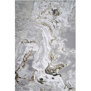 Grey Gold Metallic Distressed Marble Effect Area Rug by The Rug House
