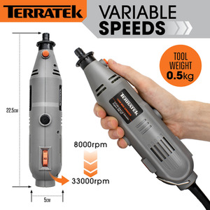 Rotary Tool Kit 135W Variable Speed and 120pc Accessory Set - Grey by Terratek