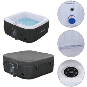 In-Outdoor Whirlpool Square Spa Pool Hot Tub Inflatable - Black by Arebos