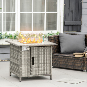 Outsunny 50,000 BTU Rattan Gas Fire Pit Table - Grey by Outsunny