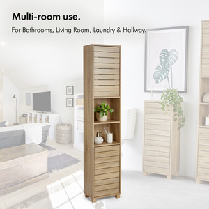 Freestanding Tall Bathroom Cabinet - Natural by VonHaus