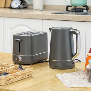 HOMCOM 1.7L Fast Boil Kettle and 2 Slice Toaster Set Defrost Reheat - Grey by HOMCOM