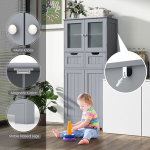 Floor Storage Cabinet with 2 Glass Doors - Grey by Costway