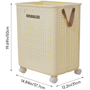 Foldable Laundry Basket with Wheels - Beige / 50cm / 31cm by Livingandhome