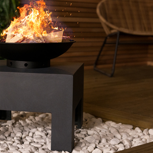 Fire Pit with Metal Fire Bowl and Square Concrete base - Black by Charles Bentley