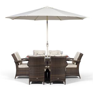 Arizona Square Rattan Patio Dining Set with Ice Bucket Drinks Cooler - Brown / 6 by Giardino