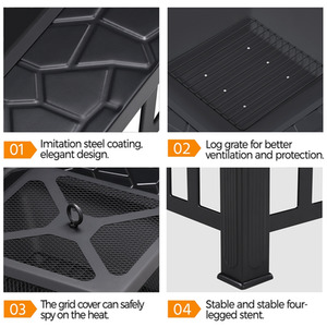 Square Metal Fire Pit with Cover and Poker - Black by Yaheetech