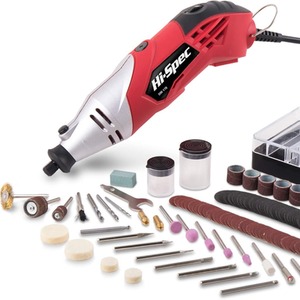 121 Piece Corded Power Rotary Tool Bits Set - Red / 26cm by Hi-Spec