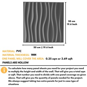 3D Wall Panels (50cm x 50cm) PVC Cladding Panel in Silver Waves Design by NOVECRAFTO