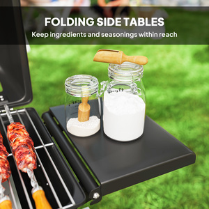 Outsunny Portable Foldable Gas BBQ Grill with Side Tables - Black by Outsunny